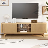 Royal Windsor Modern TV Stand for Living Room,Large TV Table with Fluted Door Cabinets and Open Shelves,Entertainment Center with Storage and TV Mount,Media Console Cabinet with Socket,Wood Grain Royal Windsor