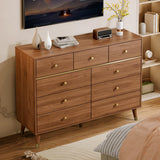 Chrangmay 9 Drawers Dresser for Bedroom,35.4" Tall Wood Rustic Modern Chest of Drawers with Natural Texture,with Anti-Tipping Device, Storage Dressers Organizer for Bedroom, Living Room,Chestnut Chrangmay