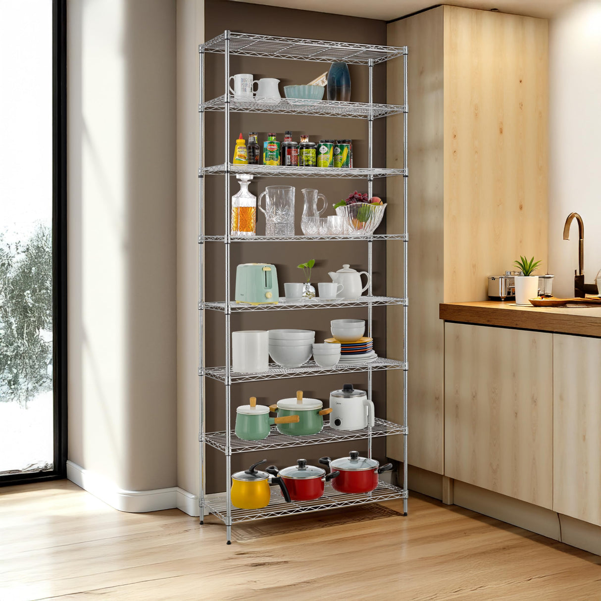 Finnhomy 8-Tier Wire Shelving Unit Adjustable Steel Wire Rack Shelving, 14x36x80 Inches 8 Shelves Metal Storage Rack, Pantry Shelves for Storage, Metal Garage Shelves with NSF Certified, Chrome Finnhomy