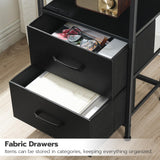 HOOBRO Nightstand with Charging Station, Bedside Table with LED Lights and 2 Fabric Drawers, End Table with Outlets and USB Ports, Small Night Stand for Bedroom, Black BB118UDBZ01 HOOBRO