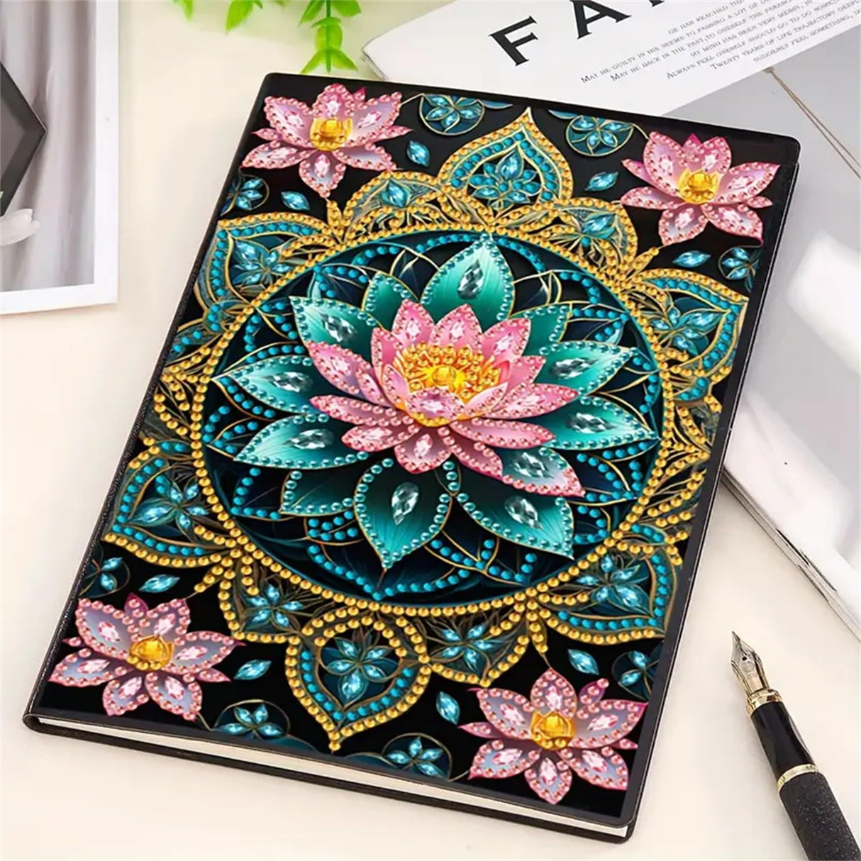 Lotus Diamond Painting Notebook for Adults, A5 Diamonds Art Journal and DIY Sketchbook, Diamond Art Kit Supplies,Gift for Beginners, Craft Lovers, Artists. (Lotus) Formeydemi