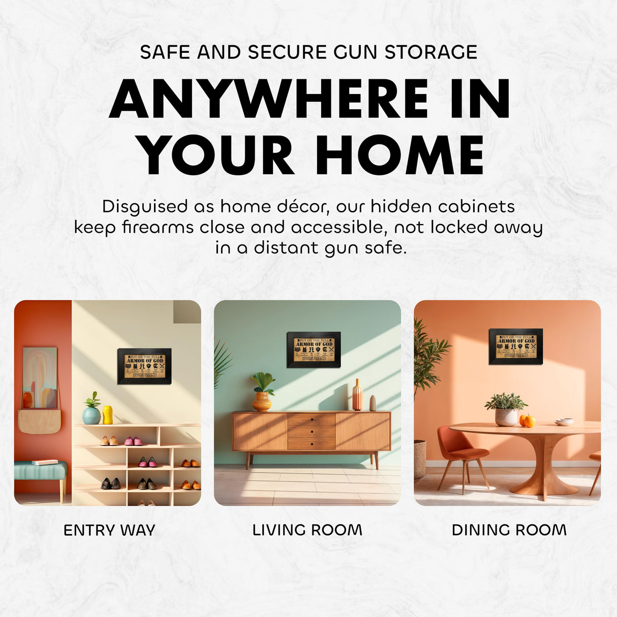 Full Armor of God Wall Gun Safe - Religious Hidden Gun Safe - Handcrafted Concealment Furniture for Guns - Quick Access Firearm Storage with Magnetic Lock - Hidden Shelf Safe by Bellewood Designs Bellewood Designs