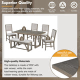 Merax Farmhouse Wooden Dining Set of 6, 59.6 inch Kitchen Table with Trestle Base, 4 Upholstered Chairs and 1 Bench, Easy Assemble Gray Merax