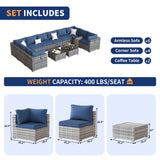 VONZOY Patio Furniture Set, 12-Piece Outdoor Sectional with Free Cover, All-Weather Wicker Patio Conversation Sets for Backyard (Grey with Navy Cushion) VONZOY