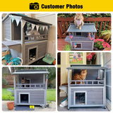 Aivituvin 2 Story Cat House Enclosure with Large Balcony, Indoor Cat Condo Outdoor Cat Shelter, Wooden Kitty Home with PVC Door Strip Aivituvin