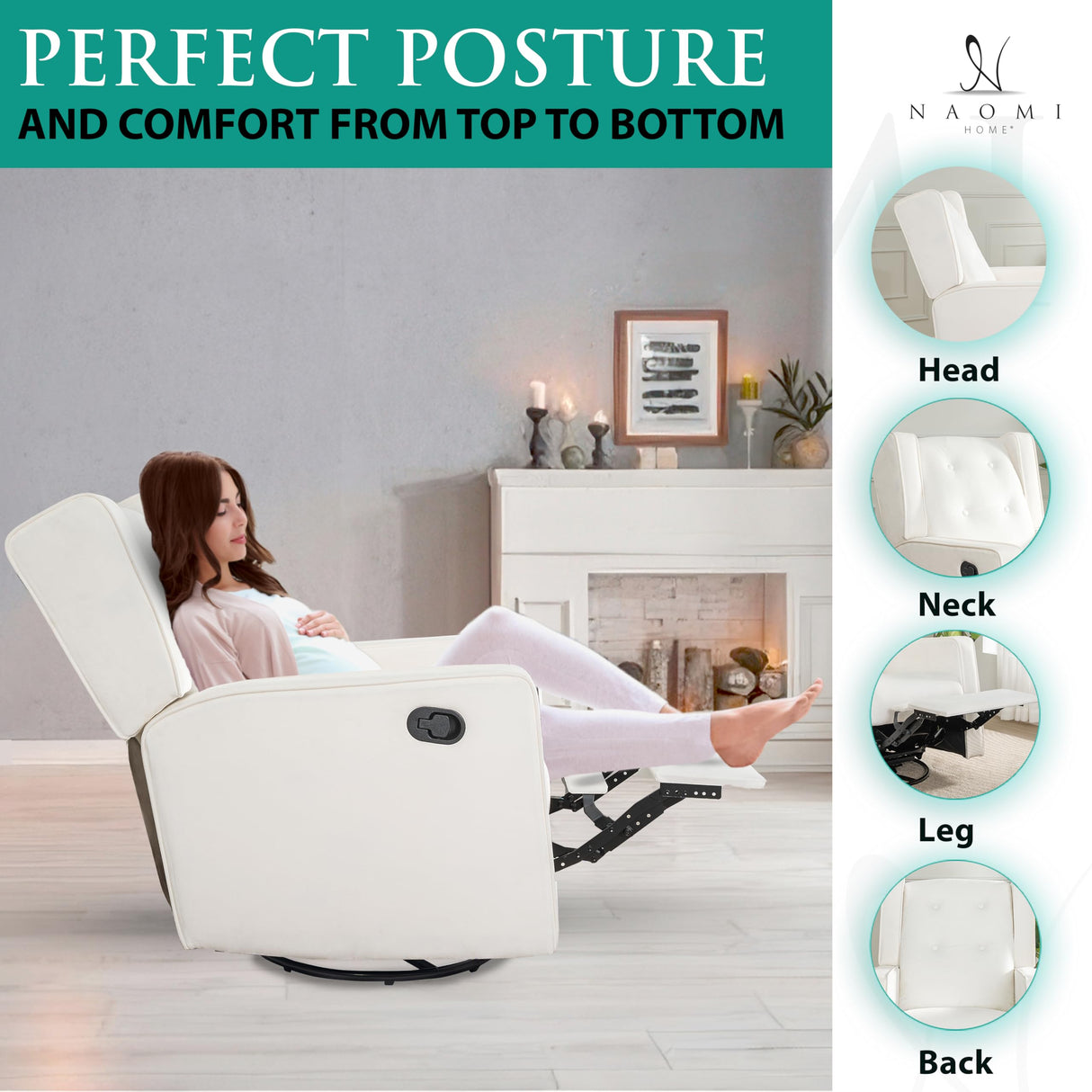 Naomi Home Bond with Your Baby Relax in Style with Odelia 360 Swivel Glider Rocker Recliner Nursery Breastfeeding Maternity Chair Plush Cushioning Soothing Rocking Motion Microfiber - Bright White Naomi Home