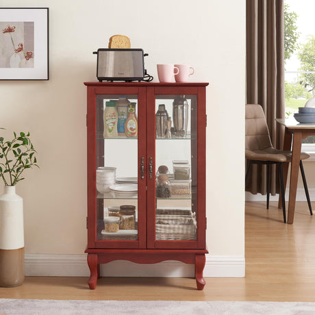 nifoti 43" H Lighted Curio Cabinet Display Case, Glass Curio Cabinet with Adjustable Shelves and Tempered Glass Door, Wooden Curio Cabinet w/Mirrored Back Pane for Living Room (Cherry) nifoti