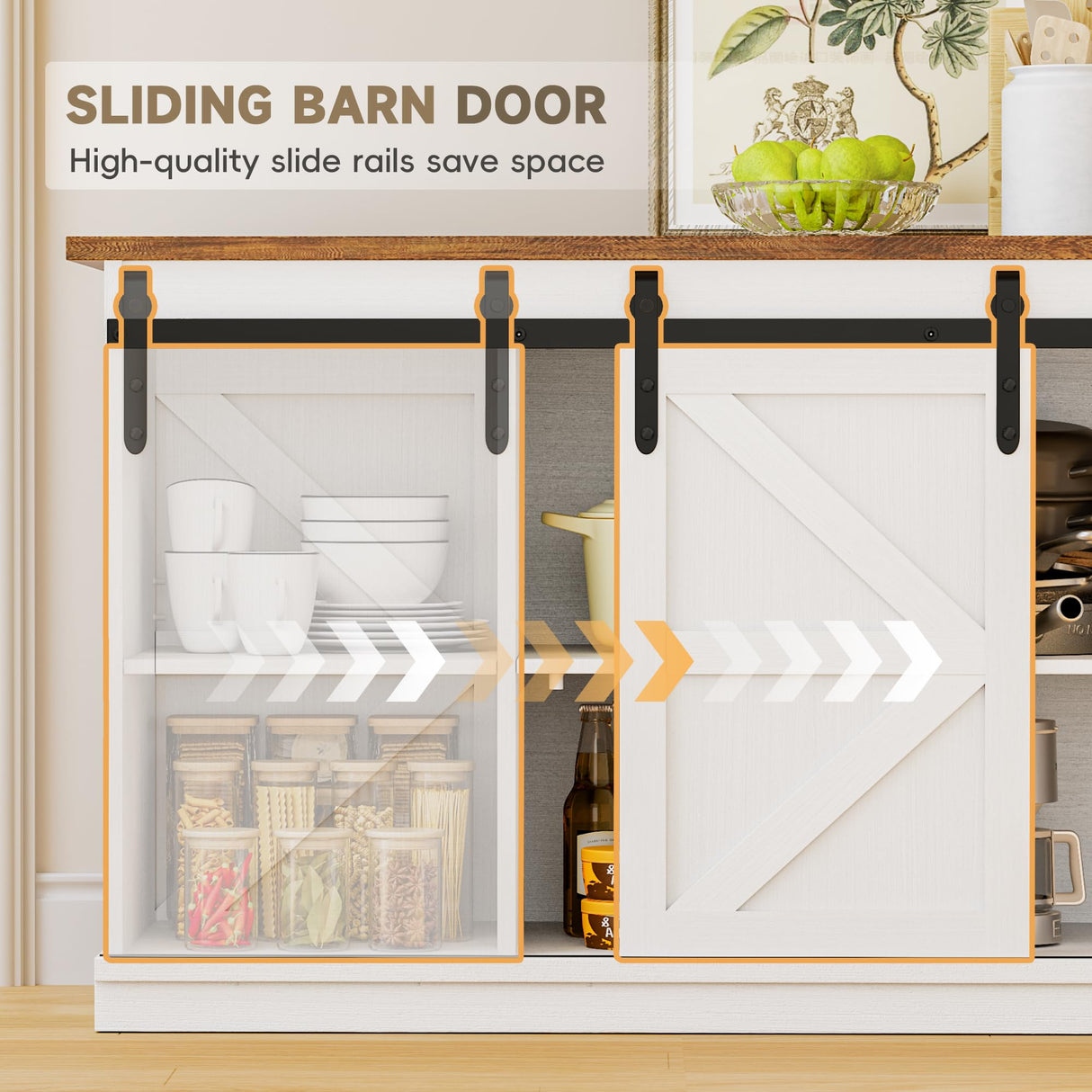 YESHOMY Storage Cabinet, Farmhouse Sideboard Buffet Coffee Bar with Sliding Barn Doors, Shelf for Home Dining Room, White YESHOMY