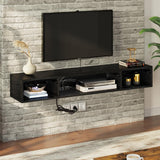 Rolanstar TV Stand with Power Outlet, Floating TV Stand with RGB Lights, 55.1" Wall Mounted TV Shelf, Black Media Console with Storage Shelf, Entertainment Under TV for Living Room, Bedroom Rolanstar