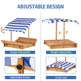 Mederra Kids Sandbox with Cover, 46'' Wooden Sand Box w/Adjustable Canopy, Outdoor Sandpit for Backyard Play, Light Brown Mederra