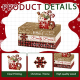 Culudea 4Pcs Christmas Hot Cocoa Table Decoration Farmhouse Holiday Tiered Tray Decor Rustic Merry Christmas Wooden Faux Book Stack Sign Winter Table Centerpiece for Home Office Shelf Mantel Decor Culudea