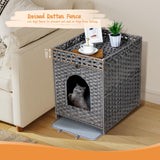 Snughome Cat Litter Box Enclosure with Cat Litter Mat, Hidden Cat Washroom Furniture with Door, Handwoven Rattan Cat Washroom Box, Indoor Pet House Storage for Living Room, Bedroom, Balcony (Grey) Snughome