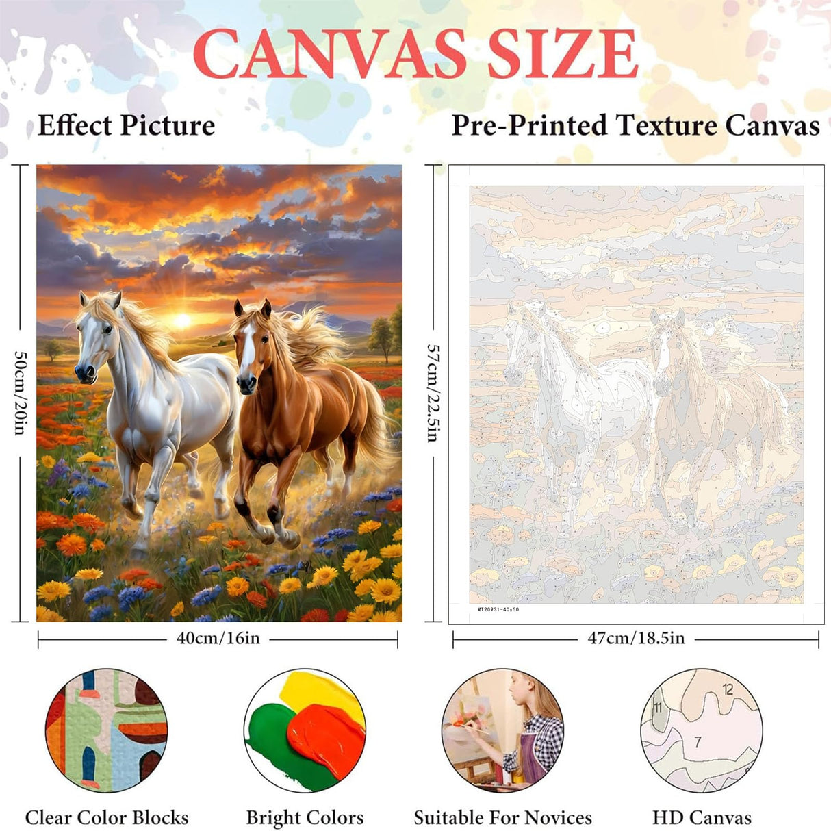 cviokrdu Horse Paint by Numbers for Adults-Horse Paint by Number on Canvas Without Frame, DIY Animal Oil Painting for Gift Home Wall Decor (16x20inch) cviokrdu