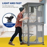 Catio, Outdoor Cat Enclosure with 3 Platforms, Outdoor Cat House with Fir Wood, Weatherproof Kitty Catio with Resting Box, 4 * 360° Wheels DEYGIA