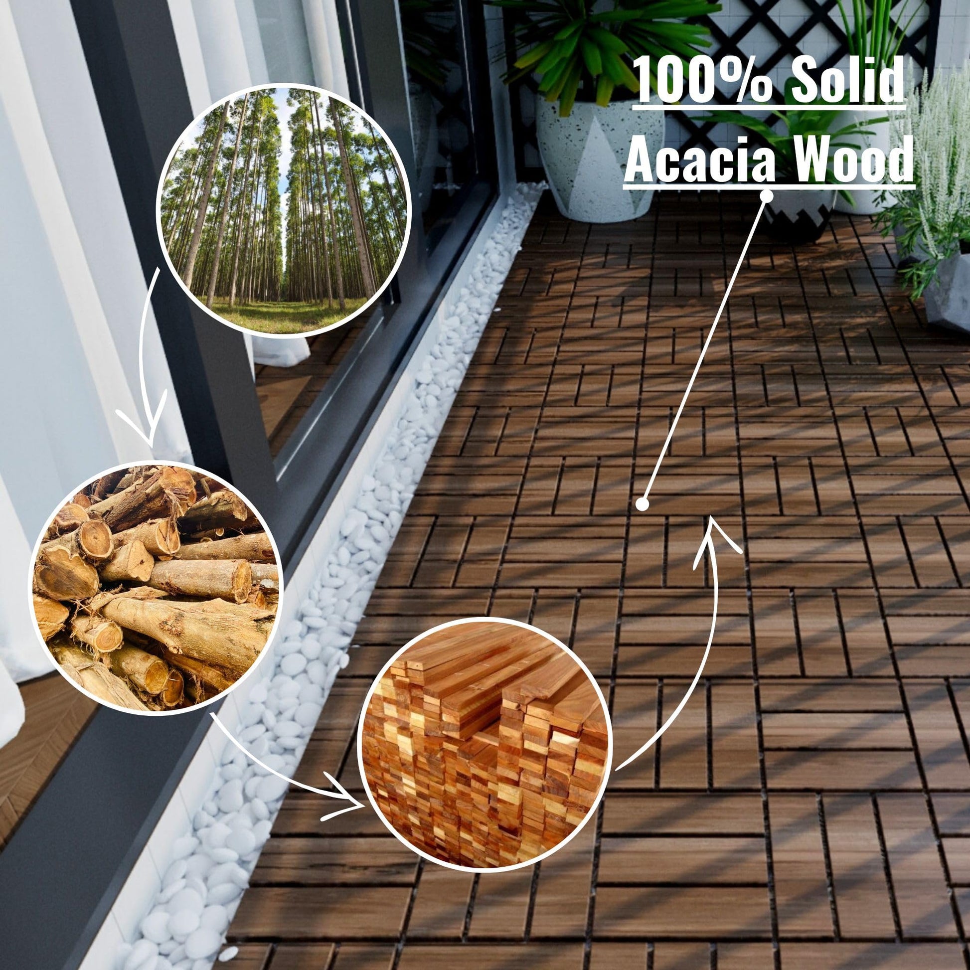 Dolonm Interlocking Solid Wood Deck Tiles, Golden Teak Wood for Flooring Tiles, for Patio Balcony Waterproof Both Indoor and Outdoor Decking Tile Brown 12 x 12 x 0.7 inches Pack of 10 - WoodArtSupply