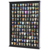 Large 144 Shot Glass Display Case Rack Solid Wood Cabinet Holder Wall Curio Cabinet Shadow Box for Action Figures Small Figurines - Lockable with UV WoodArtSupply