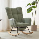 ETCZOYE Nursery Rocking Chair Teddy Upholstered Glider Rocker with Footrest Accent Chair with High Backrest Armchair Comfy Side Pocket Chair for Living Room, Bedroom, Offices (Large Green) ETCZOYE