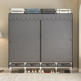 LEAIJIAFY Large Portable Armoire Wardrobe Closet with 4 Hanging Rods and Drawers,Gray Metal Storage Wardrobe Clothes Rack with Dust Cover for Hanging Clothes,67.7 in Width,Bedroom LEAIJIAFY