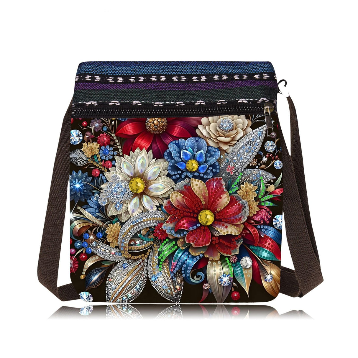 5D DIY Diamond Art Painting Crossbody Bag for Women, Shoulder Bag with Zipper Adjustable Shoulder Strap for Shopping-#10-Flower Generic