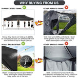 COBIZI 10x20 Pop Up Canopy Without Sidewall,Heavy Duty Canopy UPF 50+ All Season Wind Waterproof Commercial Outdoor Wedding Party Tents for Parties Canopy Gazebo with Roller Bag(10 x 20 ft Black) COBIZI