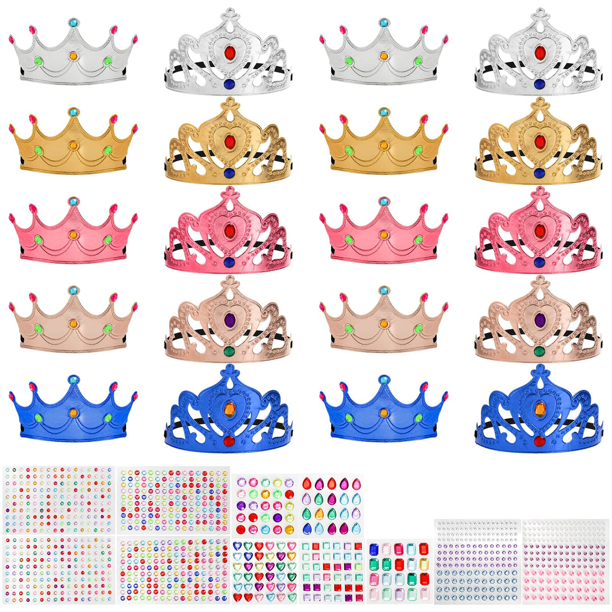 Okllen 31 Pcs Foam Princess Tiaras and Crowns Set for Kids, Making Your Own Tiaras and Crowns with Diamond Sticker for Kids' Party Supplies Okllen