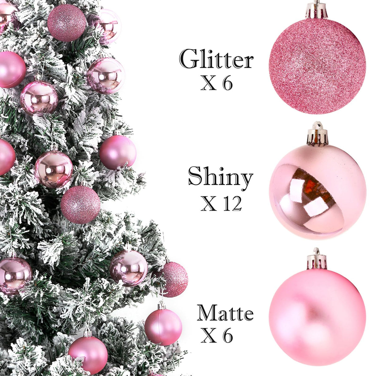 Emopeak 24Pcs Christmas Balls Ornaments for Xmas Tree - 2.5 Inch Shatterproof Christmas Tree Decorations Hanging Ball for Holiday Wedding Party Decoration Pink Emopeak