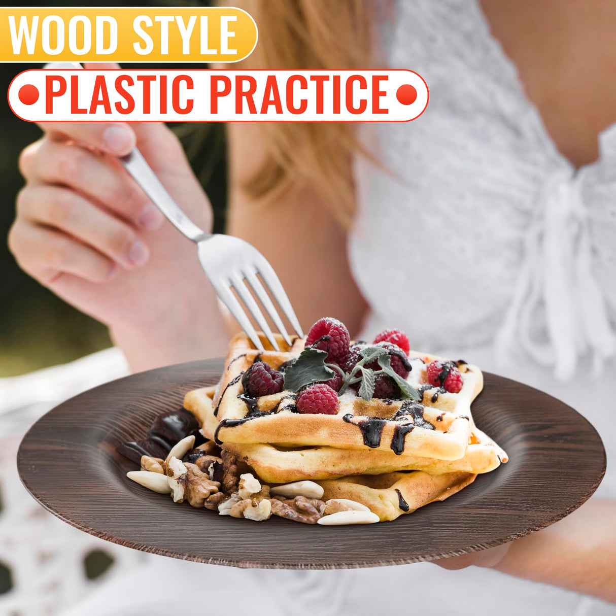 13'' Round Plastic Wood Charger Plates Set of 4 Chargers In Bulk Rustic Wood Round Table Charger Wedding Party Chargers Plate Set for 4 - 13 inch Rustic Kitchen Wood Plate Charger Wedding Table Decor BURIUS