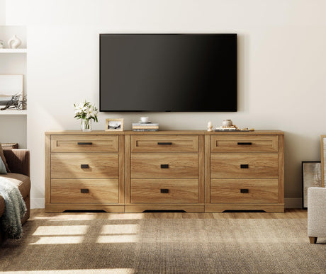 WAMPAT 3-in-1 Rustic Dresser Combo, Large Storage Chest of Drawers, 94.5" Wide Farmhouse Media Console, Vintage Oak WAMPAT