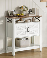 CHOEZON Console Table, Farmhouse Sofa Table with Power Outlet, Entryway Table with Cabinet and Open Shelves, Coffee Bar Cabinet with Storage for Entrance, Hallway, Kitchen, White and Walnut MXG01UWL CHOEZON