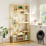 5 Tier Large Gold Bookshelf, 70.9" Tall Bookcase with 18 Open Shelves, Industrial Modern Book Shelf for Living Room, Office, Bedroom Storage Display, Set of 2 LGHM