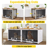 Aivituvin Dog Crate Furniture Foldable Side End Table Expandable Solid Wood Dog Kennel with 360° Rotatable Dog Bowls Indoor Cage, No Assembly Needed (Right Door) Aivituvin