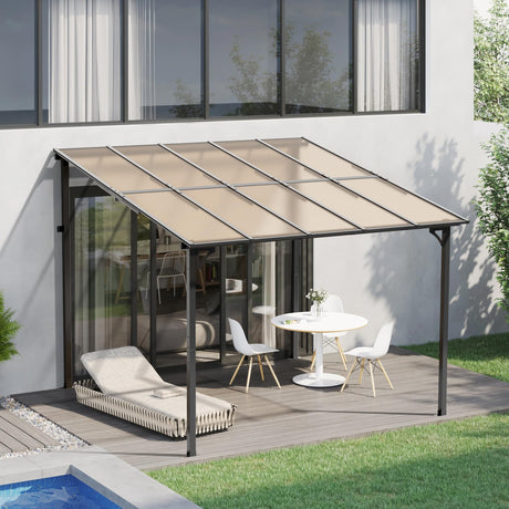 Crownland 10'x10' Outdoor Gazebo Hardtop, Wall-Mounted Lean-to Gazebo with Dewatering Hole, Large Outdoor Pergola Awning, Waterproof for Deck, Backyard, Garden, Porch Crownland