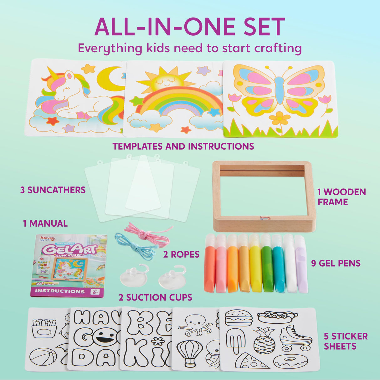 Klever Kits DIY Gel Art Suncatcher Kits for Kids, Paint Your Own Unicorn Window Art Kit with Photo Frame, Painting Arts and Crafts for Kids Ages 6-8 Girls Boys Birthday Gifts Halloween Decor Klever Kits