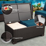 Rattaner Outdoor Storage Table Wicker Patio Coffee Table All-Weather Wicker Side Table with Waterproof Cover, Brown Rattaner