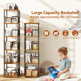 IBUYEK 6 Tier Square Rotating Bookshelf, 360° Spinning Bookcases Tower,Freestanding Corner Bookshelf with Rails,Industrial Swivel Bookcase Organizer for Bedroom, Living Room,Study,Brown,UTBC005H IBUYKE