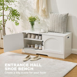 Shoe Bench, Entryway Storage Bench with 2 Doors, Shoe Rack Adjustable Shelves, Shoe Cabinet with Storage, 31.5" W x 13.8" D x 18.1" H for Entryway, Living Room, Hallway, Mudroom, Bedroom, White oakvivo