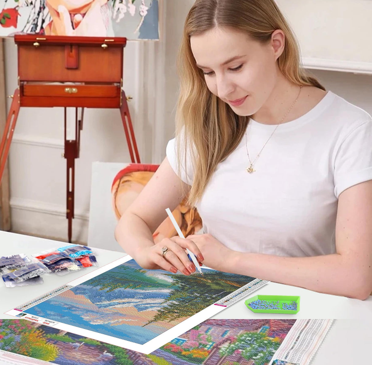 QENSPE 5D Diamond Art Snowy Mountain DIY Round Full Drill Diamond Painting Kits for Beginners,Landscape Diamond Dots for Adults,Home Wall Decor & Gift Perfect for Relaxation 12x16 inch QENSPE