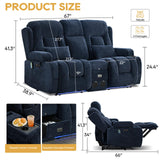 IPKIG Power Loveseat Recliner Sofa with Flip-Up Backrest Console, Drawer, AC Outlet, LED Light, Bluetooth Speakers, Wall Hugger Recliners for Living Room, RV, Home Theater (Navy Blue, Loveseat) IPKIG