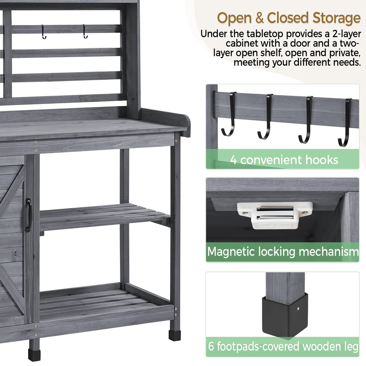 Yaheetech Outdoor Potting Bench, Large Horticulture Work Table Workstation with Storage Cabinet Shelf & Planting Working Console for Patio/Lawn/Garden - Gray Yaheetech