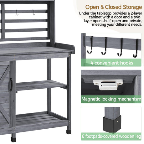 Yaheetech Outdoor Potting Bench, Large Horticulture Work Table Workstation with Storage Cabinet Shelf & Planting Working Console for Patio/Lawn/Garden - Gray Yaheetech