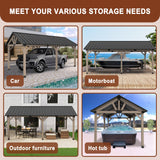 MONDAWE 12 x 20 ft. Wood Gazebo Cedar Framed Wooden Gazebo Patio Steel Hardtop Gazebo with Galvanized Steel Gable Hardtop Roof for Patio Lawn Backyard, Black Roof + Dark Wood Frame MONDAWE