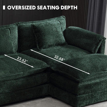 ZEIINPA L Shaped Sectional Sofa Cloud Couch for Living Room, 77" Chenille Comfy Boucle Modular loveseat Sofa, Modern Upholstery Sofa with Ottoman & Memory Foam, Emerald Green