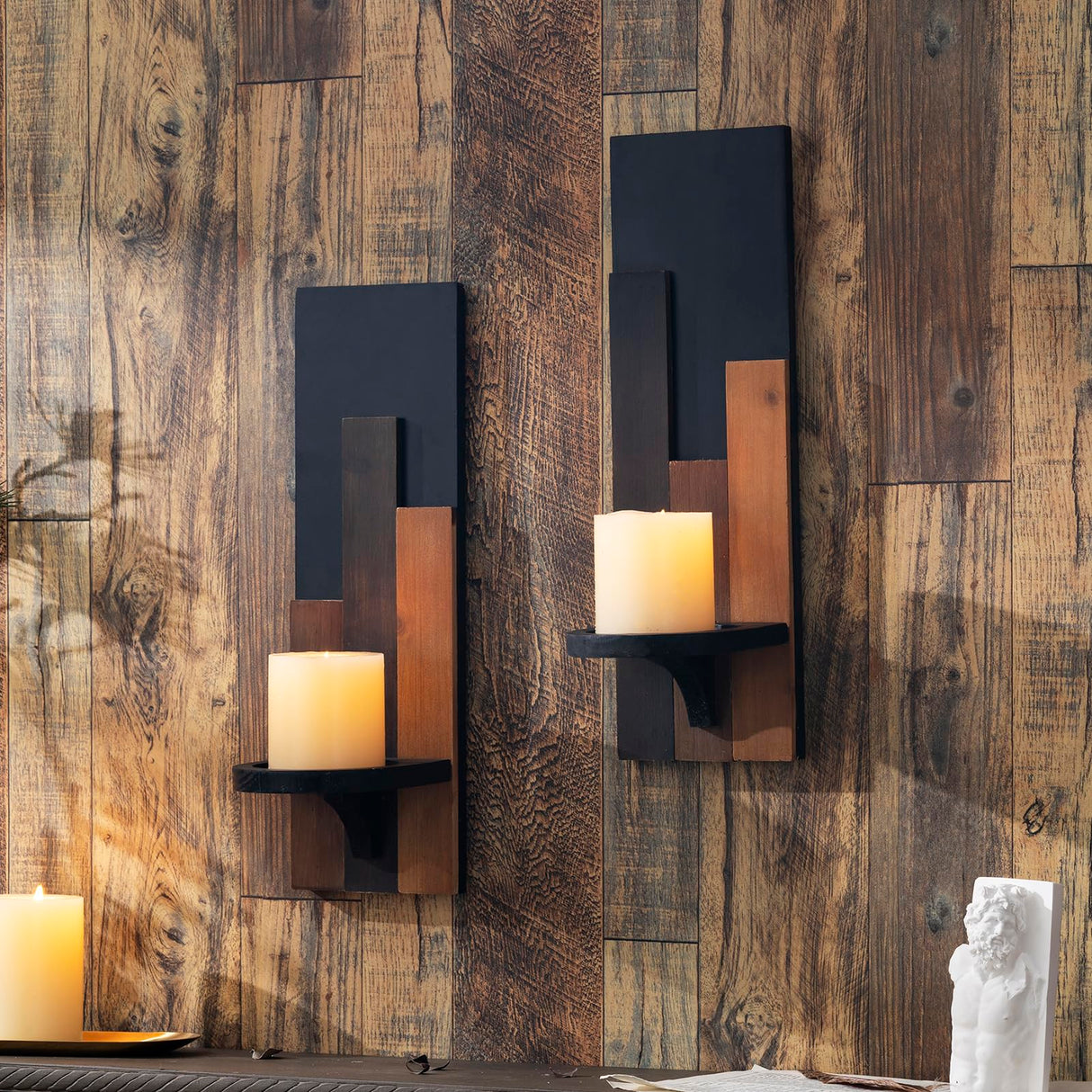 AimtoHome Wall Sconce Candle Holder Wall Mounted Wood Candle Holders for Home Decoration Wall Mounted Decorative Candle Holder, Set of 2 AimtoHome