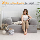 COMAX Folding Sofa Bed Queen, 4-in-1 Foldable Floor Couch Convertible Futon Sofa with Armrests Sleeper Mattress Chair Bed Comfy Portable Fold Out Lounge Guest for Living Room Bedroom, Light Grey COMAX