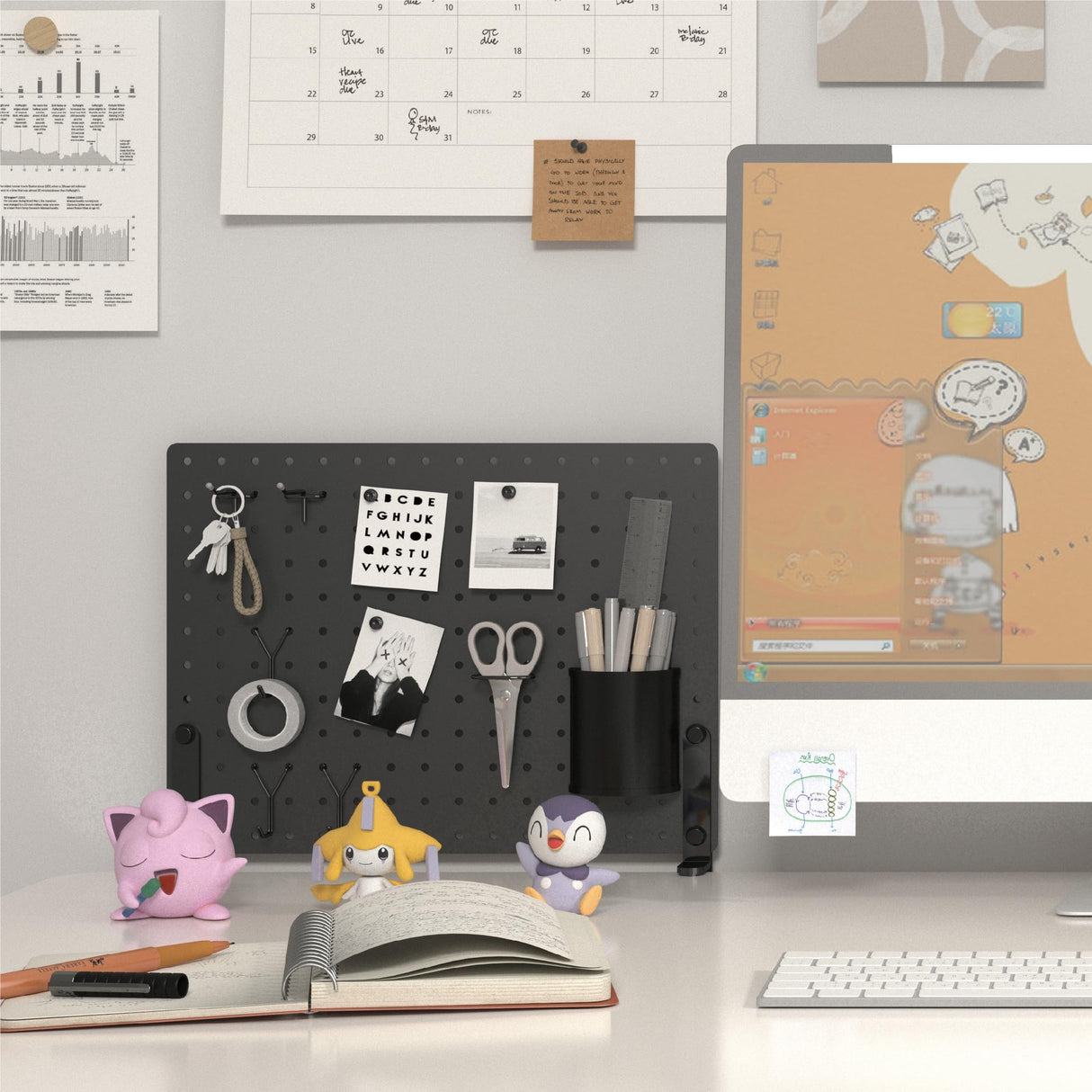 HUHOLE 32 x 12 inch Clamp On Desk Pegboard, Black Metal Desktop Organizer, Desk Accessories for Gaming & Office, Versatile Clamp-On Pegboard for Organization and Storage HUHOLE