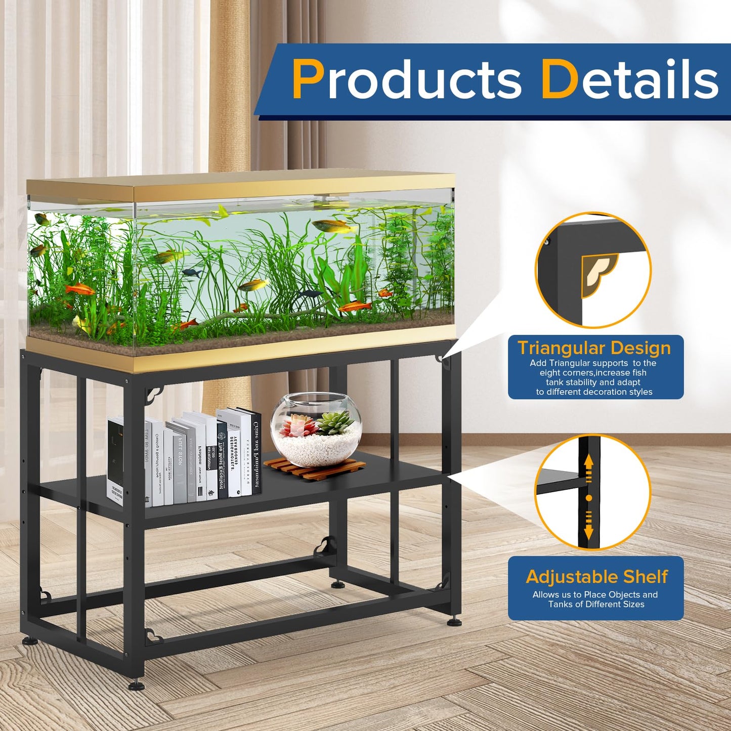 TOCRETOARE Fish Tank Stand 40 Gallon, Metal Aquarium Stand 36.5" L x 18.5" W*29.5”H, Double-Layer Storage Design, Suitable for Home and Office Use, 660LBS Capacity, Black (Tank not Included) - WoodArtSupply