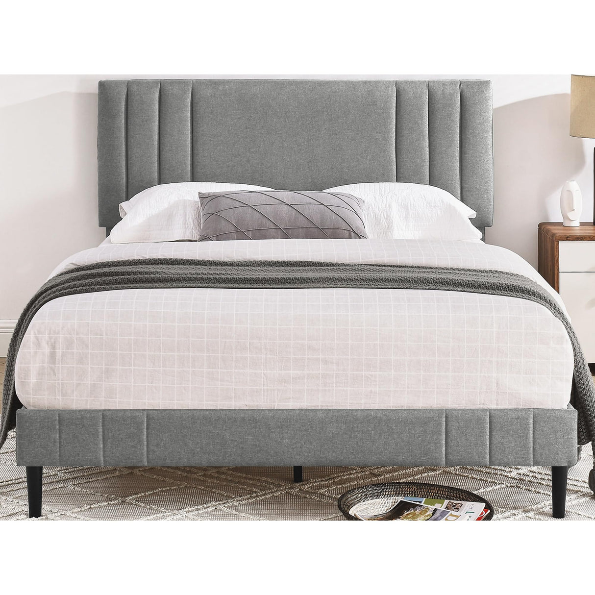 Decoro Chicago Modern Tufted Upholstered Platform Full Size Bed Frame, Full, Grey Decoro