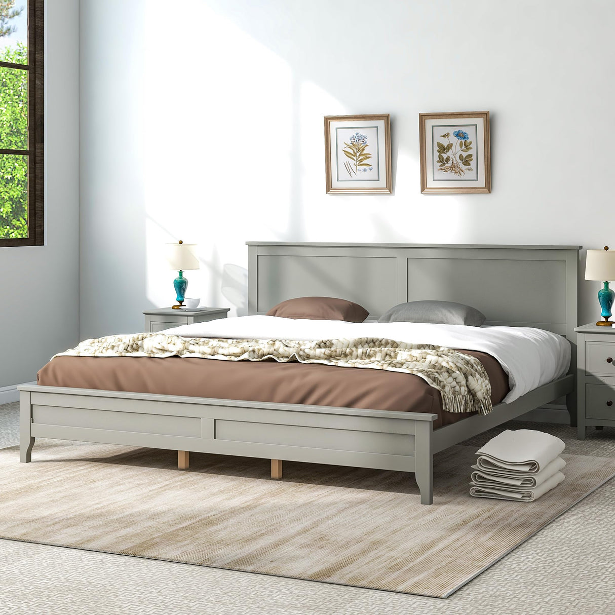 Harper & Bright Designs King Size Platform Bed Frame with headboard/Solid Wood Foundation with Wood Slat Support/No Box Spring Needed/Easy Assembly, Rustic Pine - Gray Harper & Bright Designs