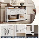 HOOBRO Farmhouse Entryway Table with Storage, 47.2" Long Console Table for Entryway, White Sofa Table with Doors and Cabinets, Narrow Sofa Table Behind Couch, for Hallway, Foyer, White and Walnut HOOBRO