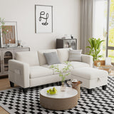 ZeeFu Convertible Sectional Sofa Couch,Classic 3 Seat L-Shaped Sofa Set with Movable Ottoman, Modern Beige Velvet Fabric Upholstered Small Sectional Sofa Couch for Small Apartment Living Room Office ZeeFu